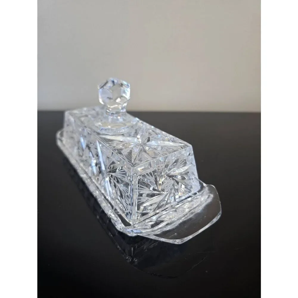 Crystal Butter Dish Diamond Cut Style
